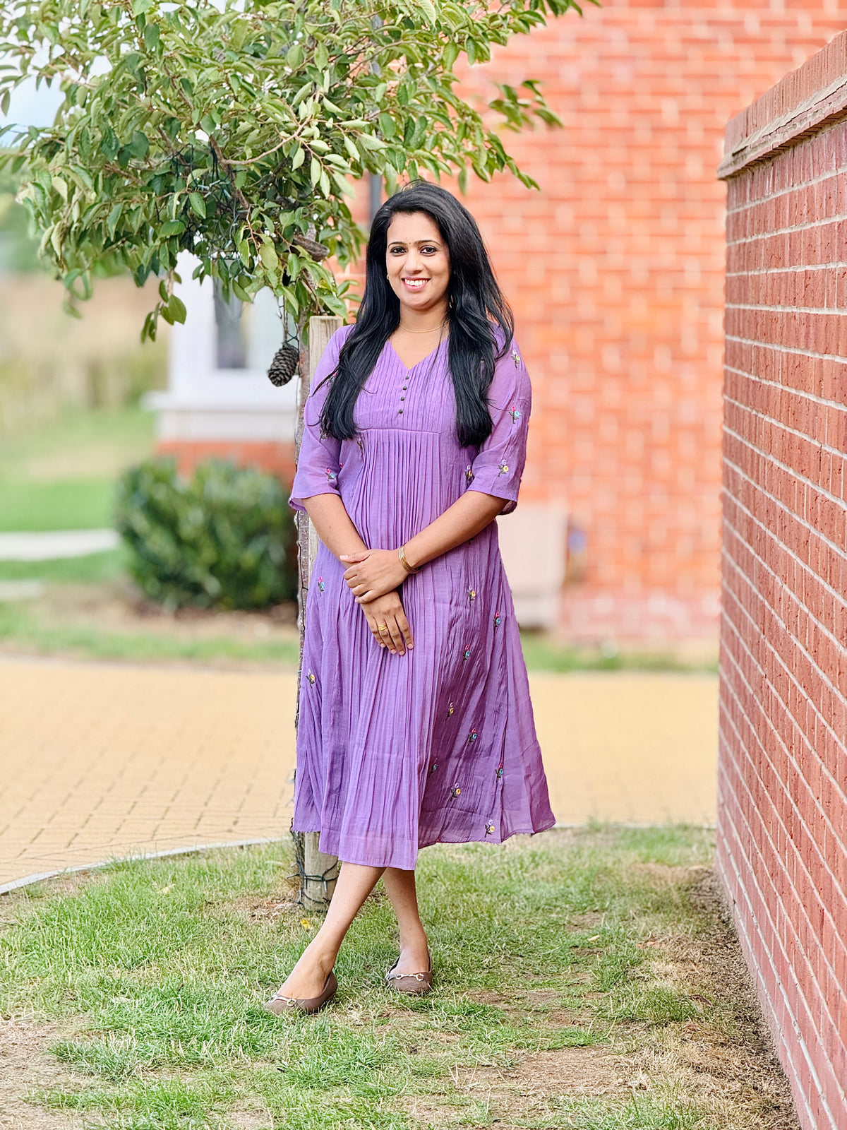 Lavender Pleated Mul Chanderi Kurta – view 4 of 5