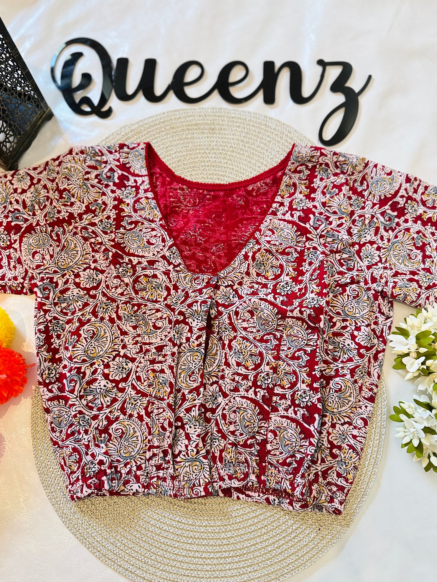 QB128-Cotton Stretchable Ajrak Blouse