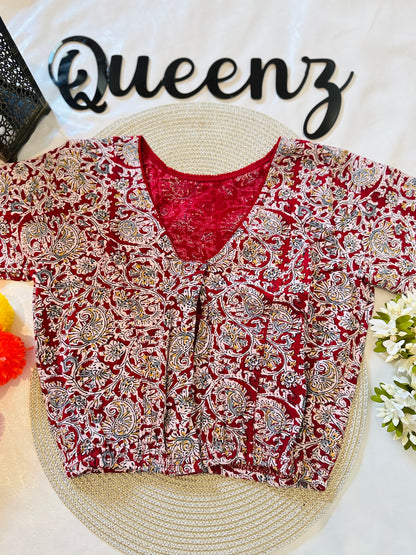 QB128-Cotton Stretchable Ajrak Blouse