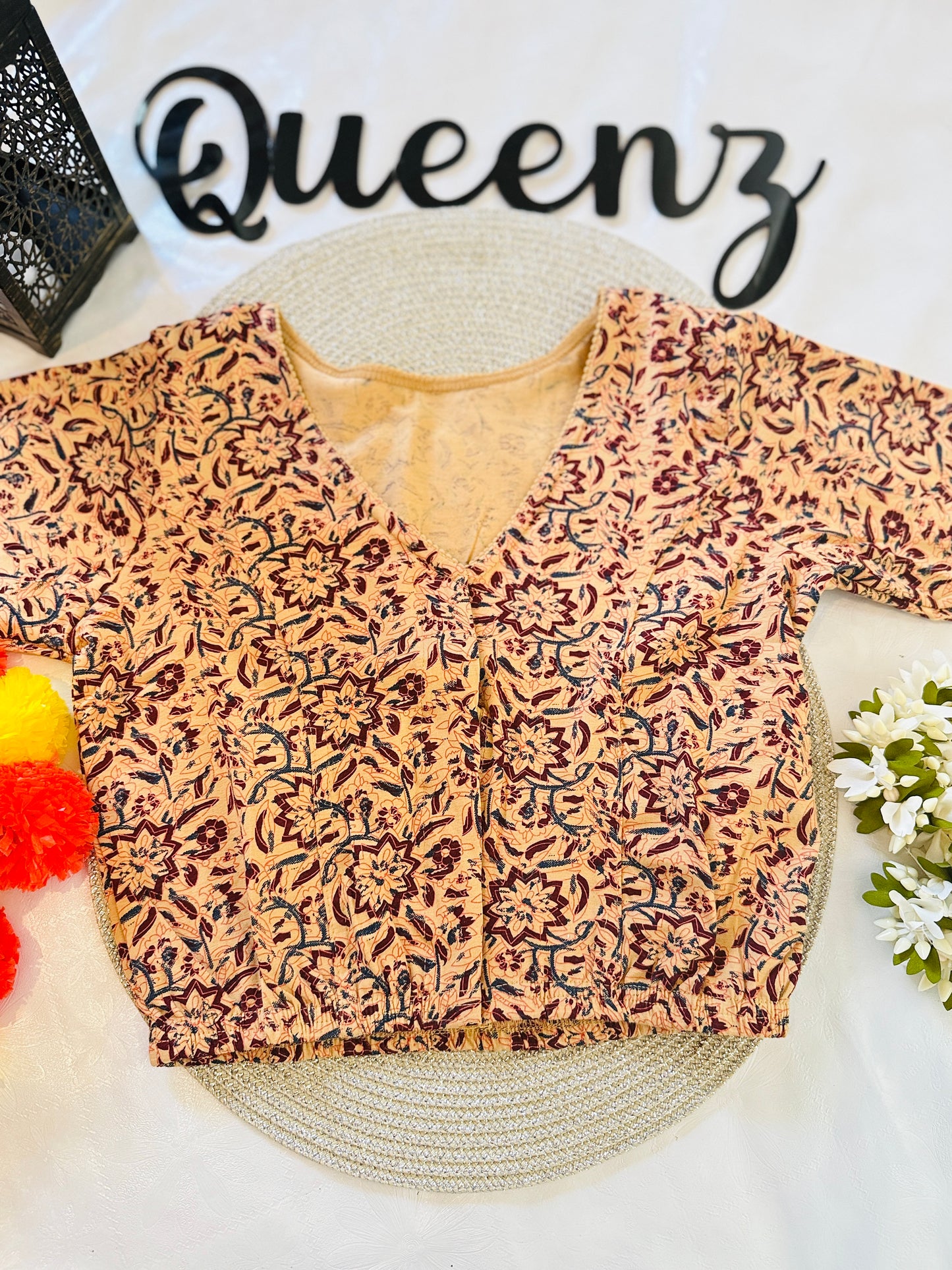 QB128-Cotton Stretchable Ajrak Blouse