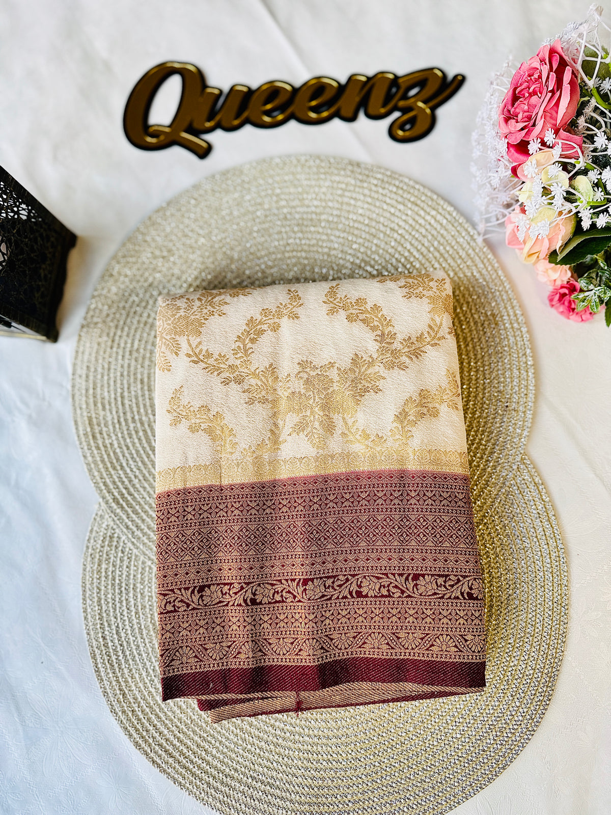 QDSS104- Designer Contrast Border  Banarasi Georget Saree