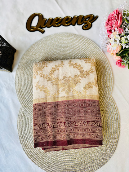 QDSS104- Designer Contrast Border  Banarasi Georget Saree