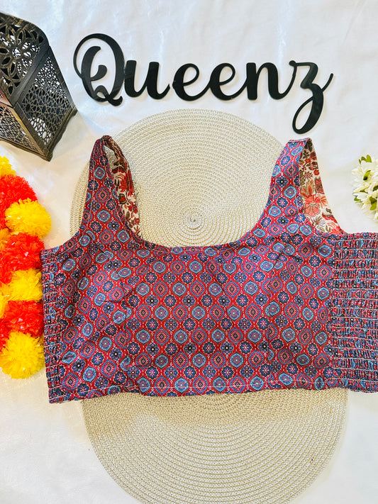 QB125-Ulta Pulta Printed Cotton Sleeveless Blouse