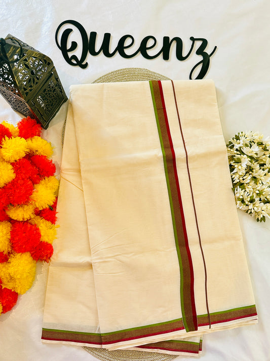 SS317 Maroon with Green Kara Kerala Saree