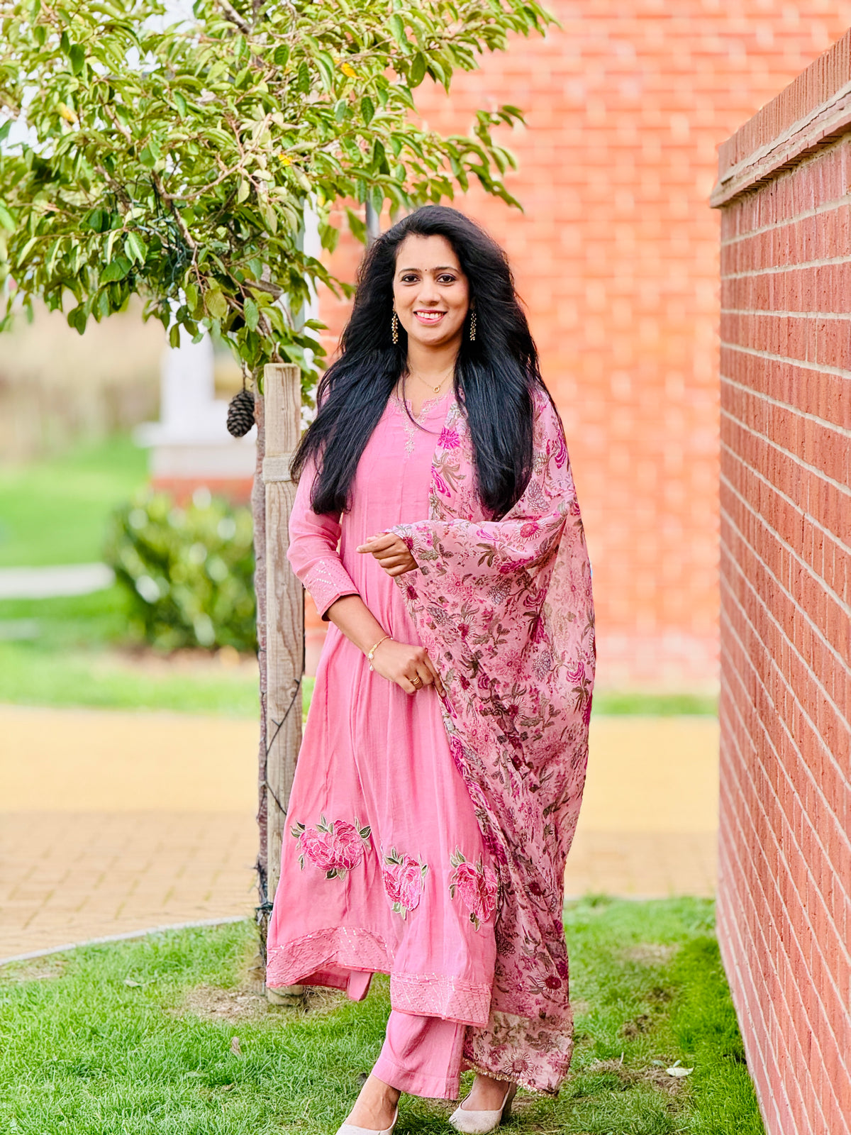 Premium Pink Mulchanderi Panel Cut Anarkali