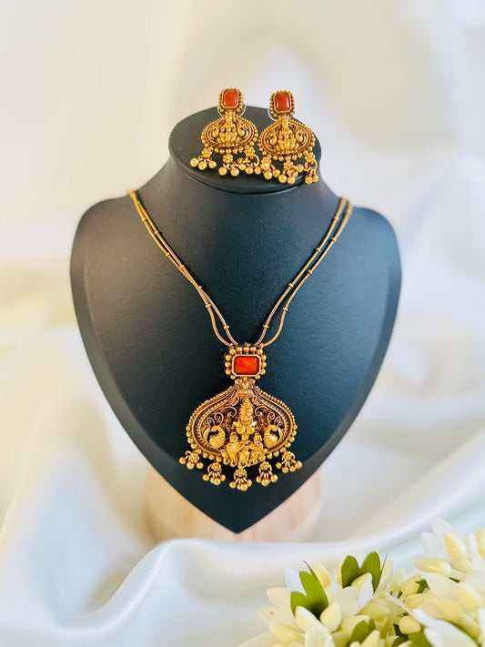 QJ129- Lekshmi Pendant Necklace- Coral