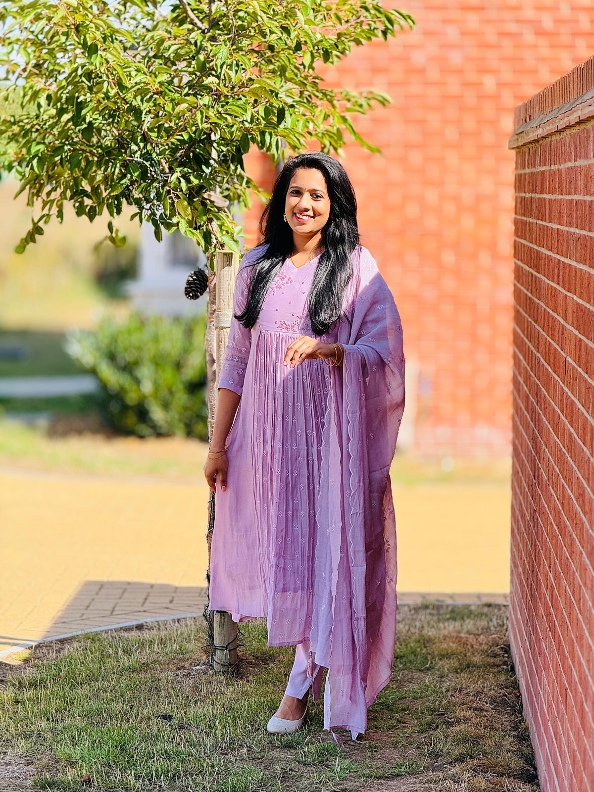 Premium Mul Chanderi Lavender Anarkali Set