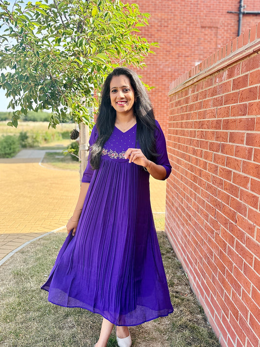 QS808- Voilet Mulchanderi Kurta