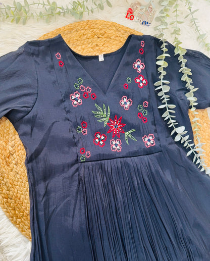 QS843-Black Mulchanderi Kurta