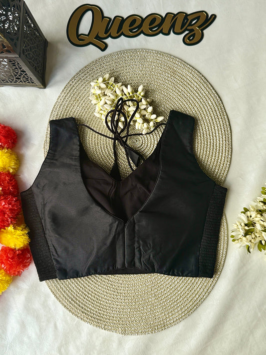 QB138- Black Taffeta Silk Side Elastic