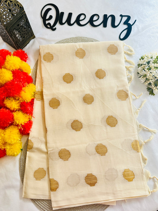 SS321 Borderless Golden Weaved Soft Cotton Saree