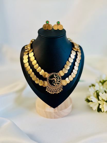QJ172-Peacock Double layer Coin Necklace