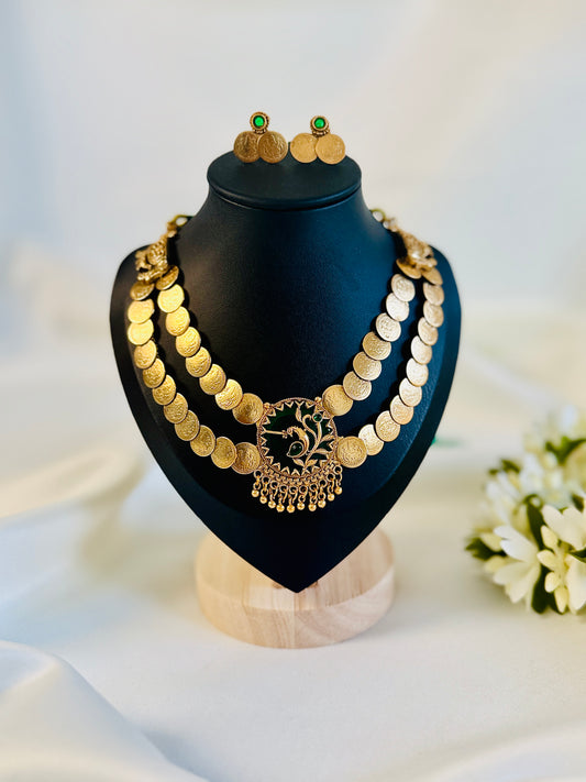 QJ172-Peacock Double layer Coin Necklace