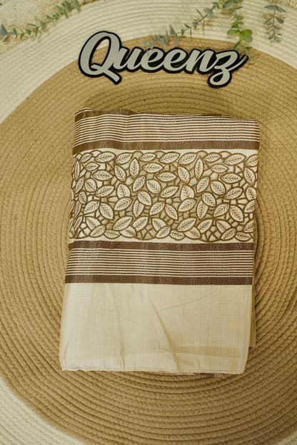 Beige Semi Tussar SareeWith Blouse