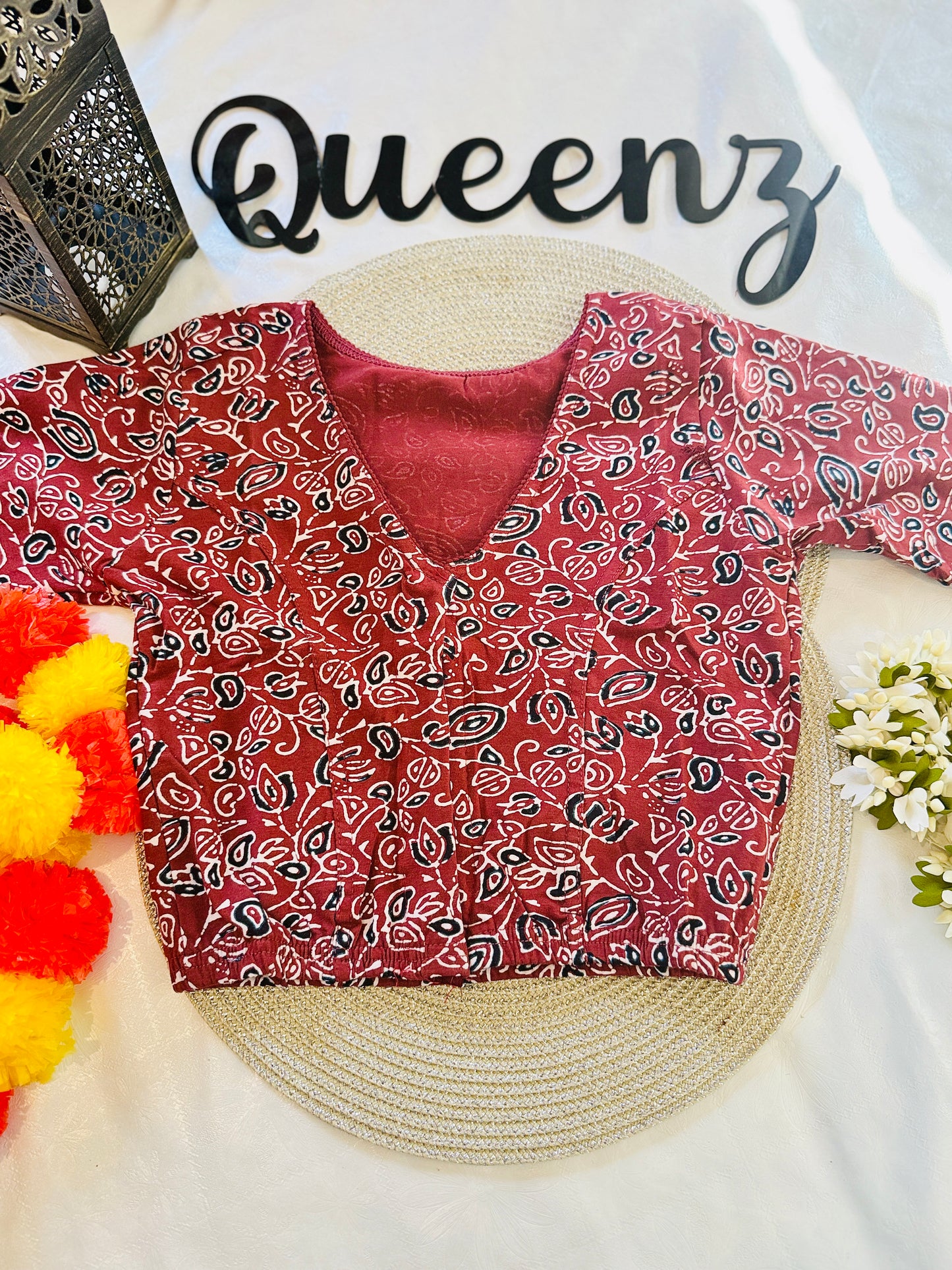 QB129- Cotton Stretchable Ajrak Blouse
