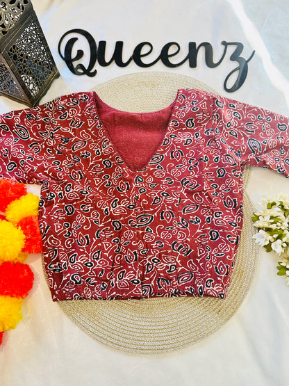 QB129- Cotton Stretchable Ajrak Blouse
