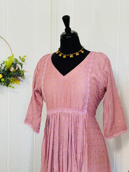 Mauve Pink Pleated Kurta