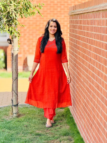 Orange Mul Chanderi A-line Co-ord Set