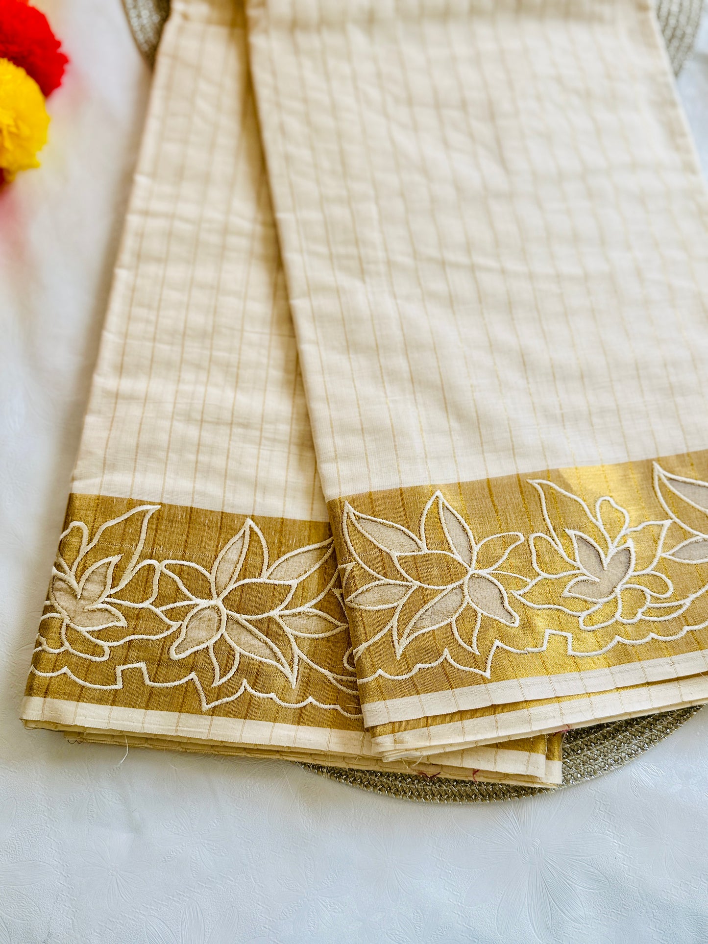 SS343- Cut-worked Kerala Cotton Saree