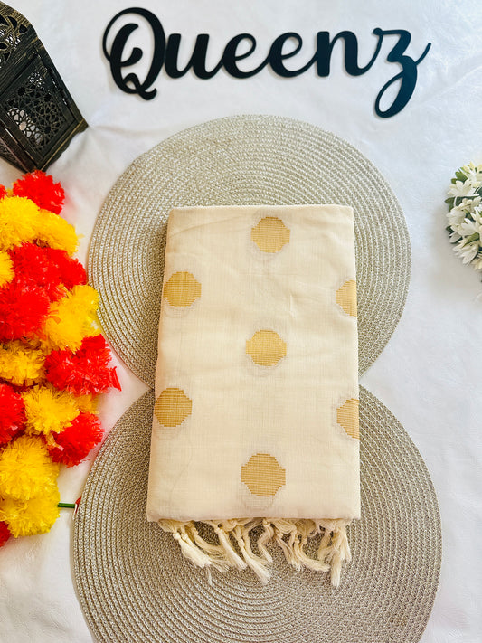 SS321 Borderless Golden Weaved Soft Cotton Saree