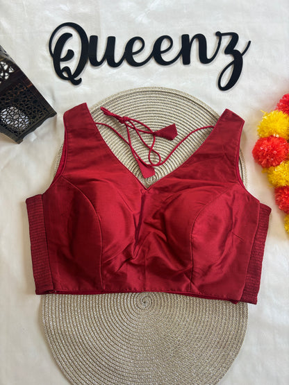 QB139- Reddish Maroon Taffeta Silk Side Elastic Blouse