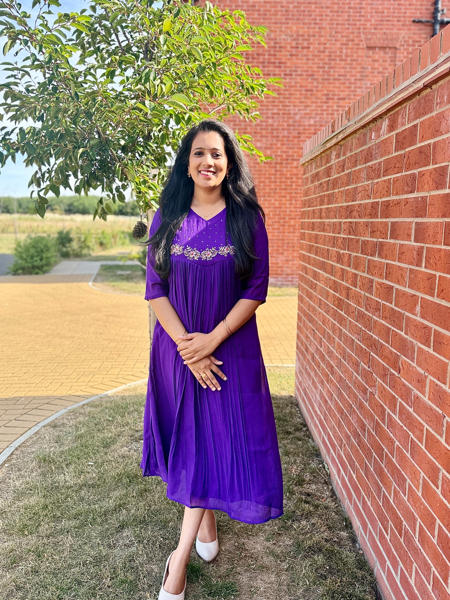 QS808- Voilet Mulchanderi Kurta