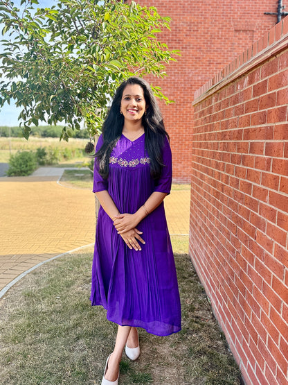 QS808- Voilet Mulchanderi Kurta