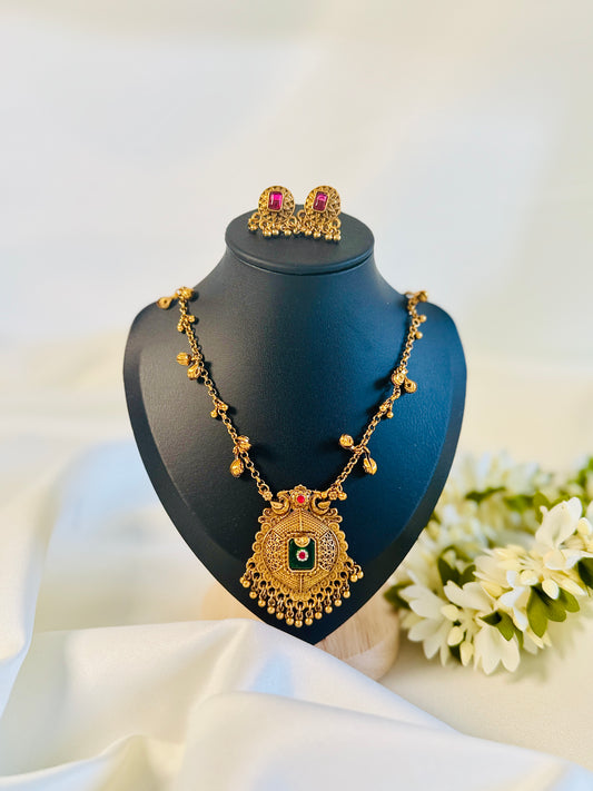 QJ163-Peacock Gungroo pendant Necklace.