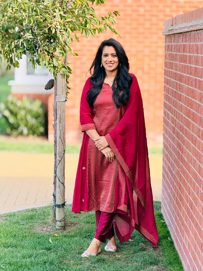 Premium Maroon Mulchanderi Anarkali