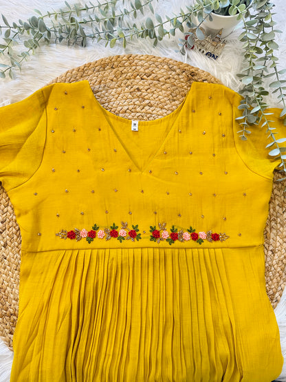 QS844-Yellow Mulchanderi Coordset