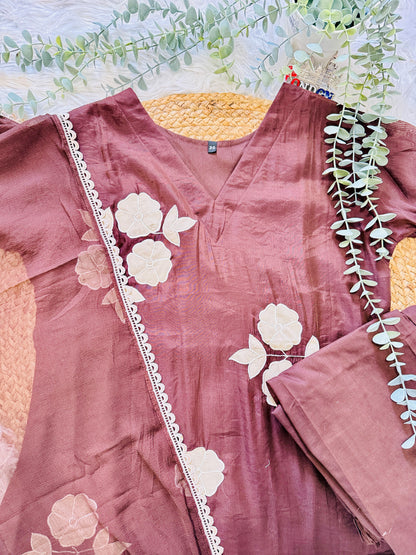 QS831-Brown Mulchanderi Anarkali Salwar Set