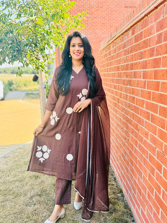 QS831-Brown Mulchanderi Anarkali Salwar Set