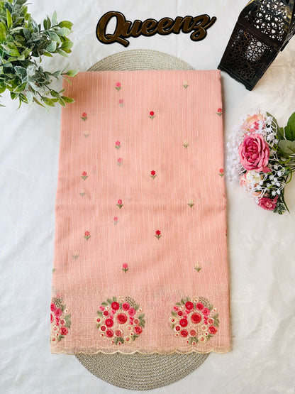 Pastel Peach Premium Soft Kota Check Saree – view 3 of 4