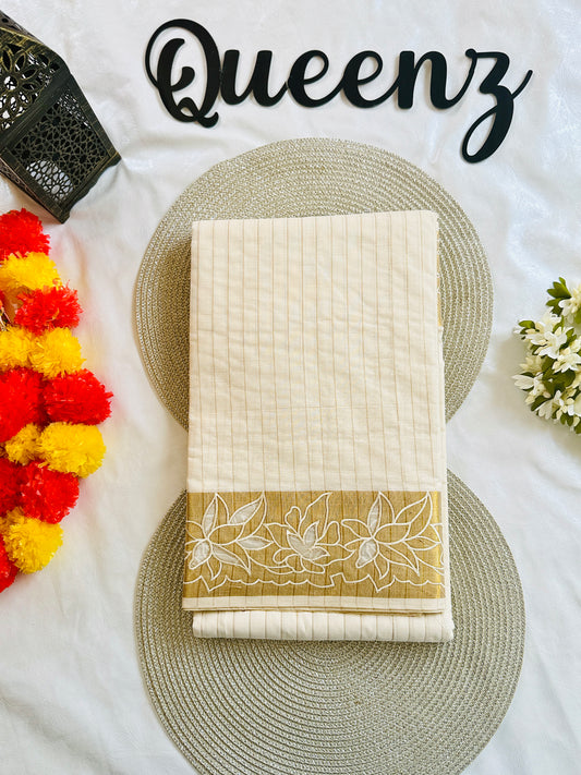 SS343- Cut-worked Kerala Cotton Saree