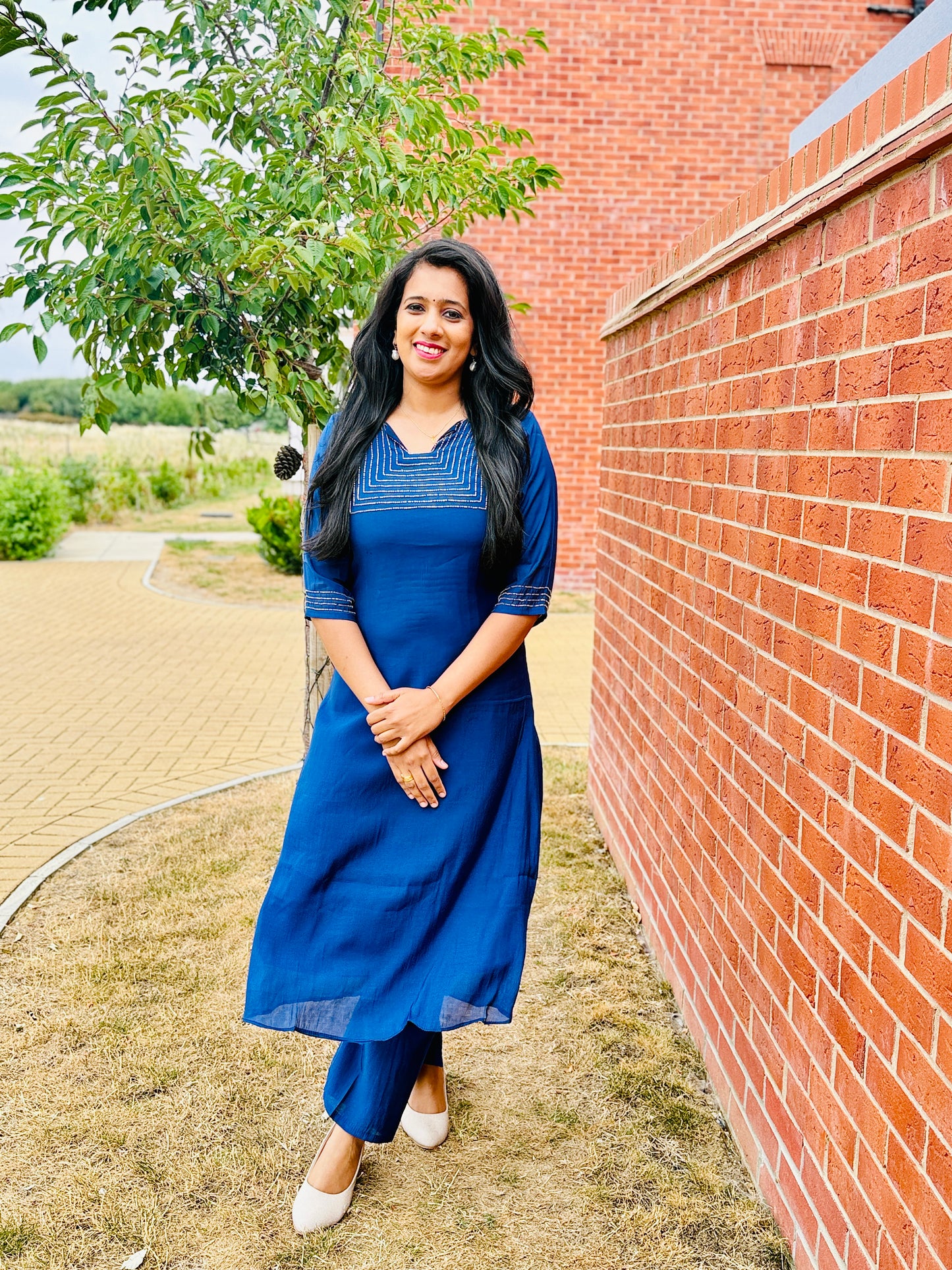 QS834- Navy Aline Mulchanderi Cooord Set