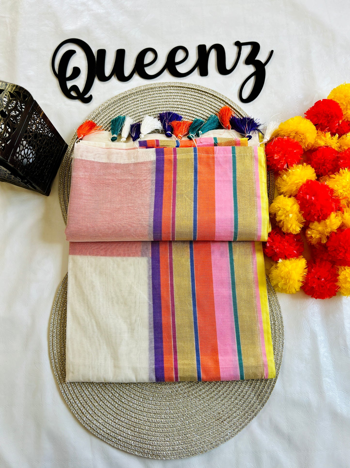 QMM003 Multi Color Border  Mul Chanderi Saree