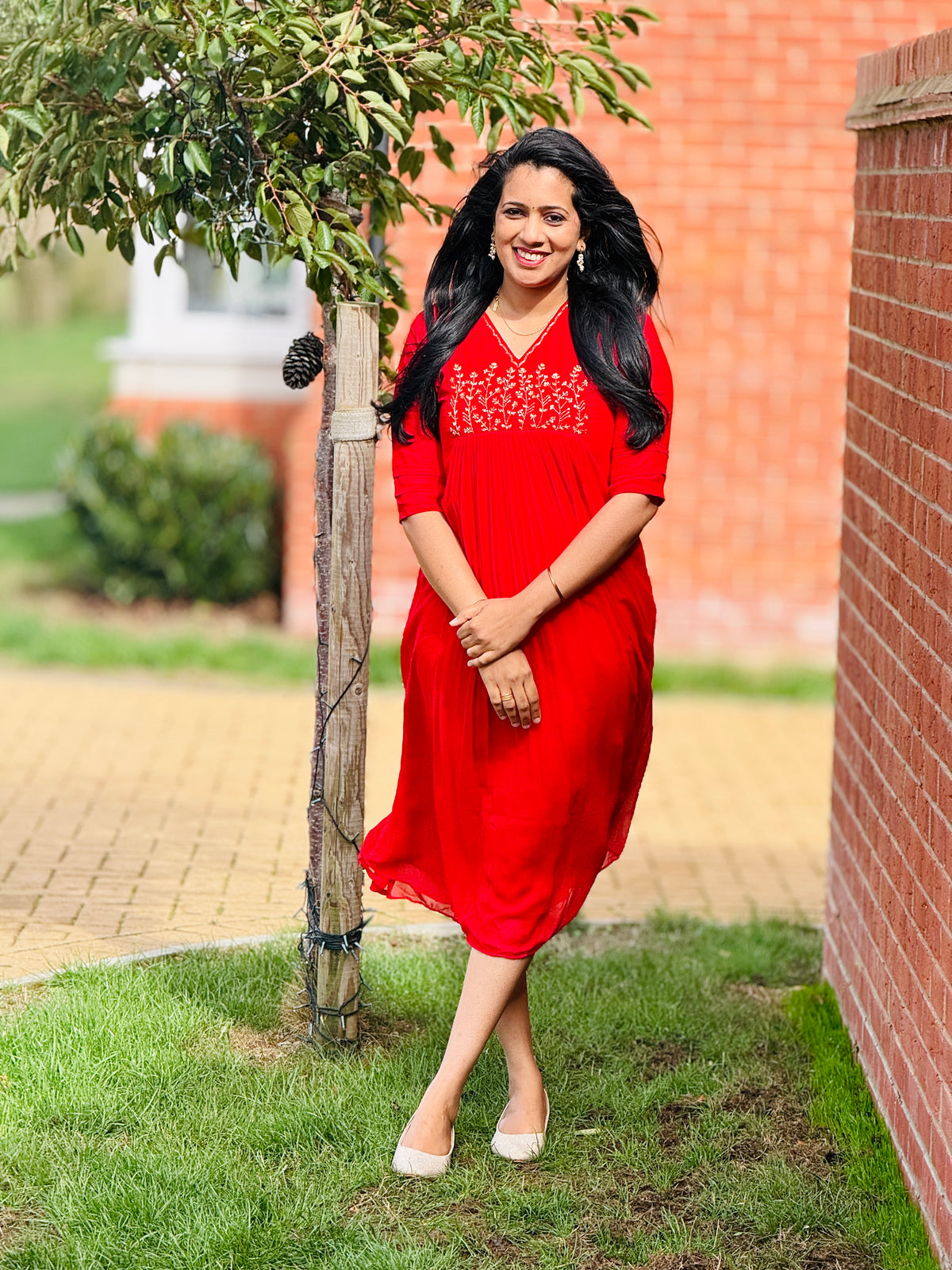 Chilly Red Pleated Georgette Kurta
