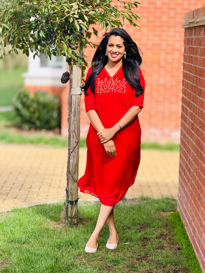 Chilly Red Pleated Georgette Kurta