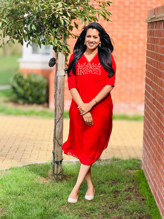 Chilly Red Pleated Georgette Kurta