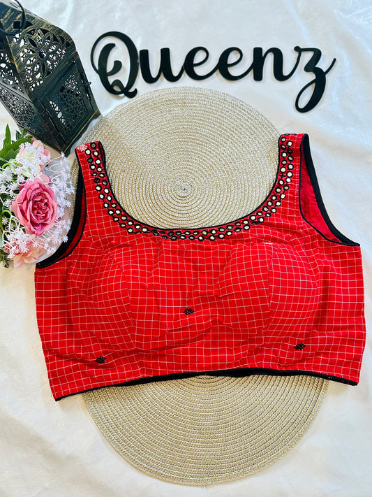QB097- Mirror Worked Jamdhani Sleeveless Blouse