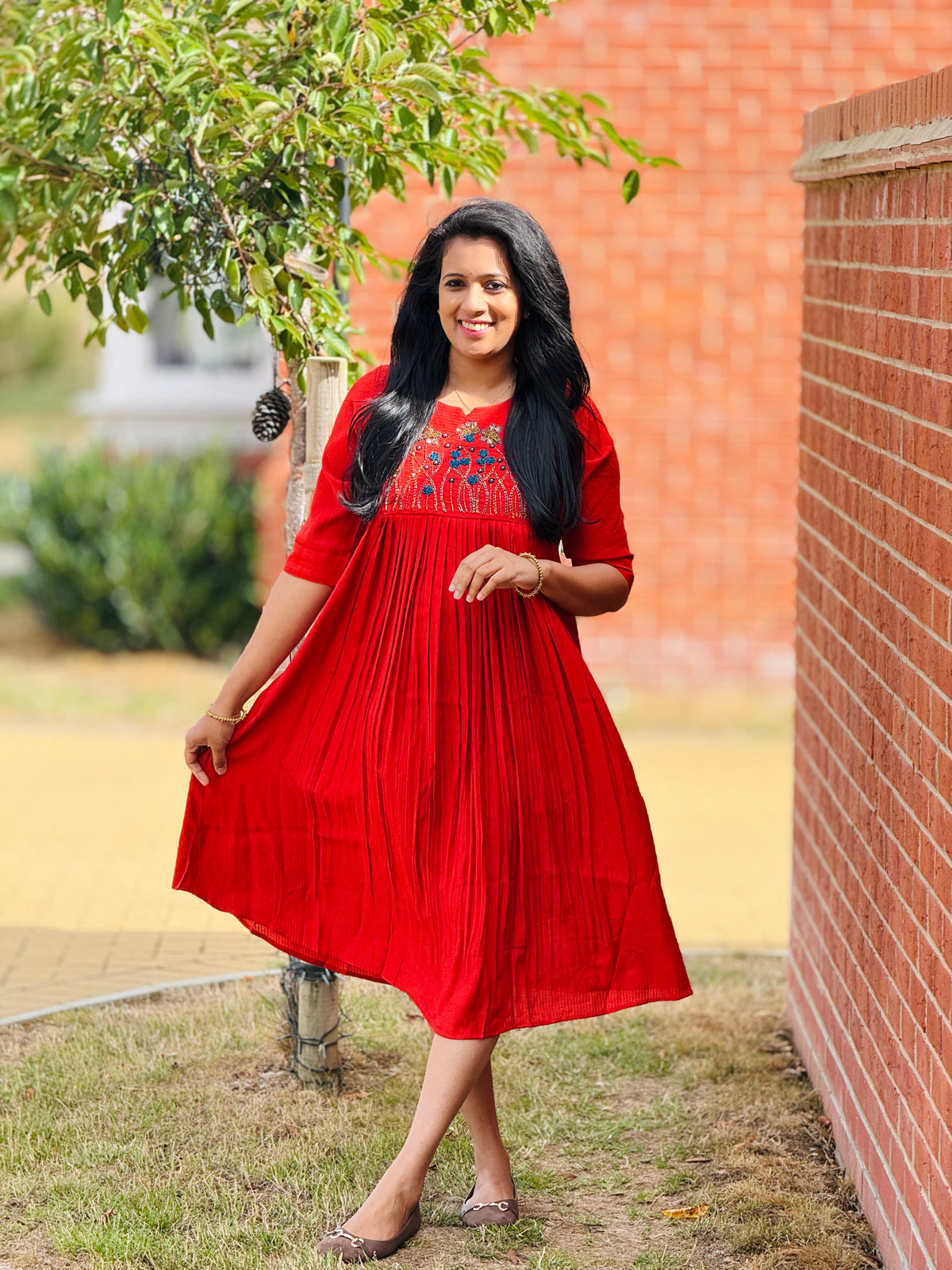 Vetrican Orange Pleated Kurta