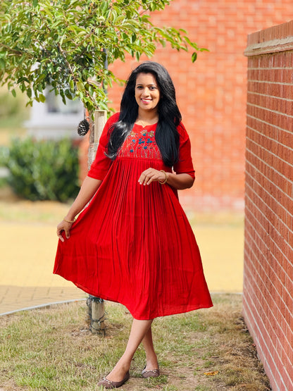Vetrican Orange Pleated Kurta