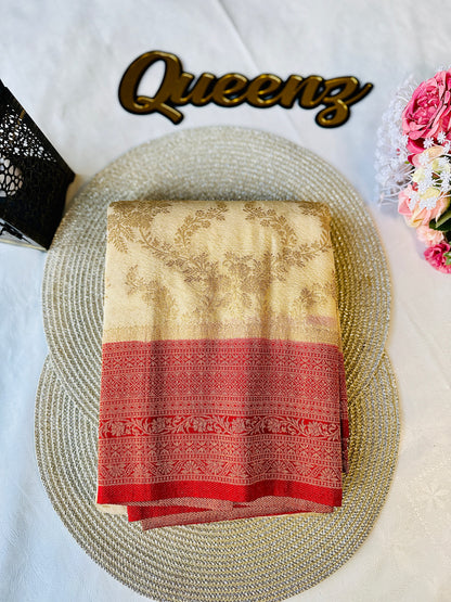 Designer Contrast Border Banarasi Georgette Saree in Wine
