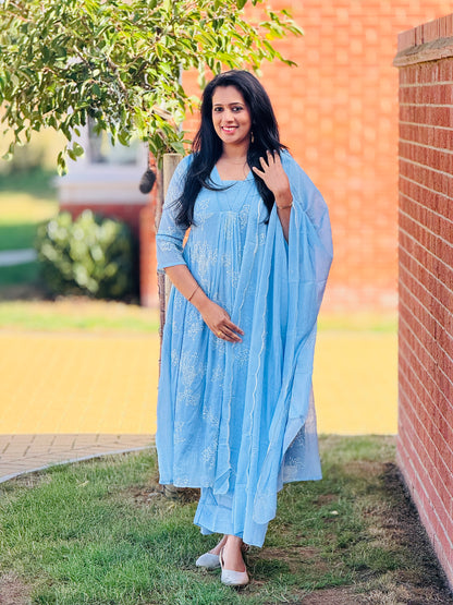 Premium Mul Chiffon Sky Blue Anarkali Set