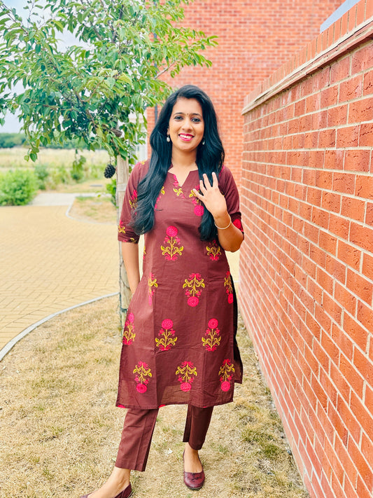 QS818- Brown Cotton Coordset