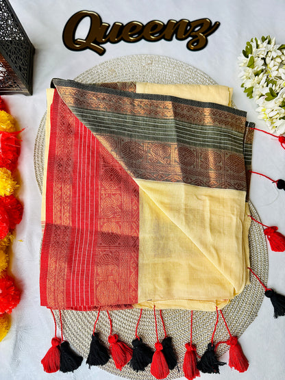 QMC025 Double Kanchi Border Mul Cotton Saree