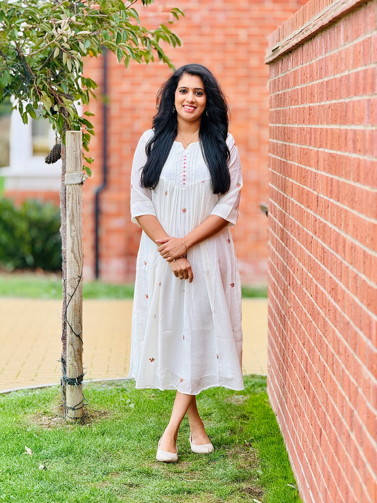 Off White Mul Chiffon Pleated Frock Kurta