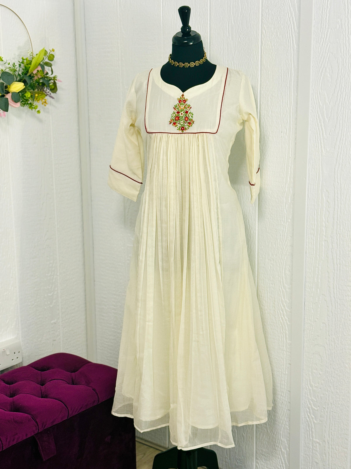 Offwhite Mul Chanderi Kurta