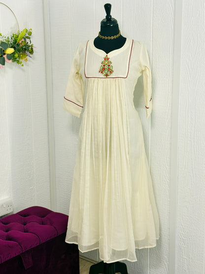 Offwhite Mul Chanderi Kurta