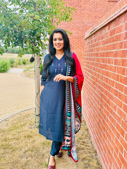 QS807 - Navy Blue Modal  Salwar Set